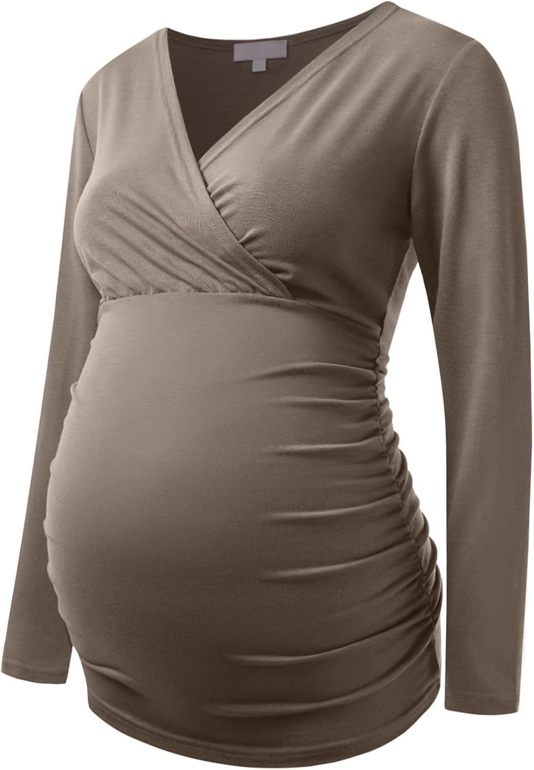Maternity Shirt Long Sleeve Top Wrap V Neck Blouse Cross over Nursing Tshirt