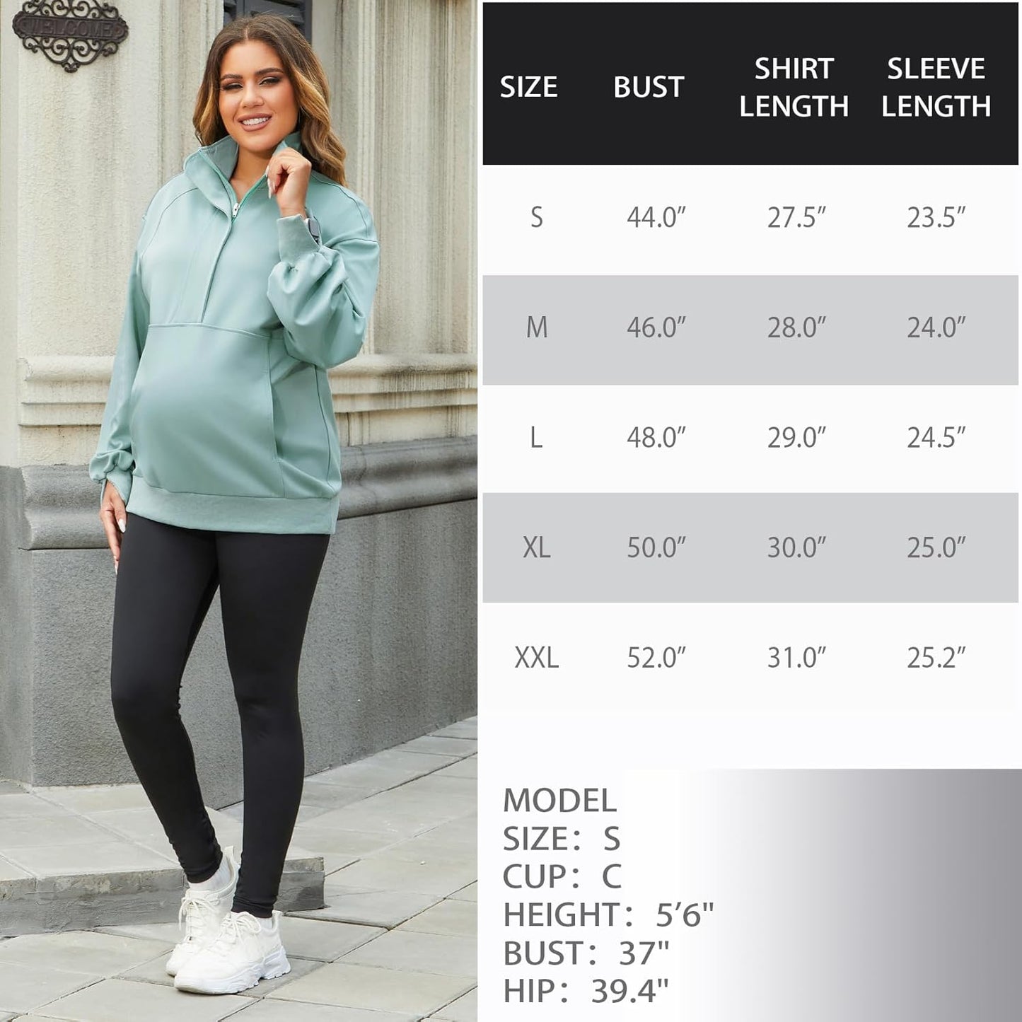 Bhome Maternity Sweatshirt Half Zip Pullover Lapel Shirt Long Sleeve Tunic with Pockets