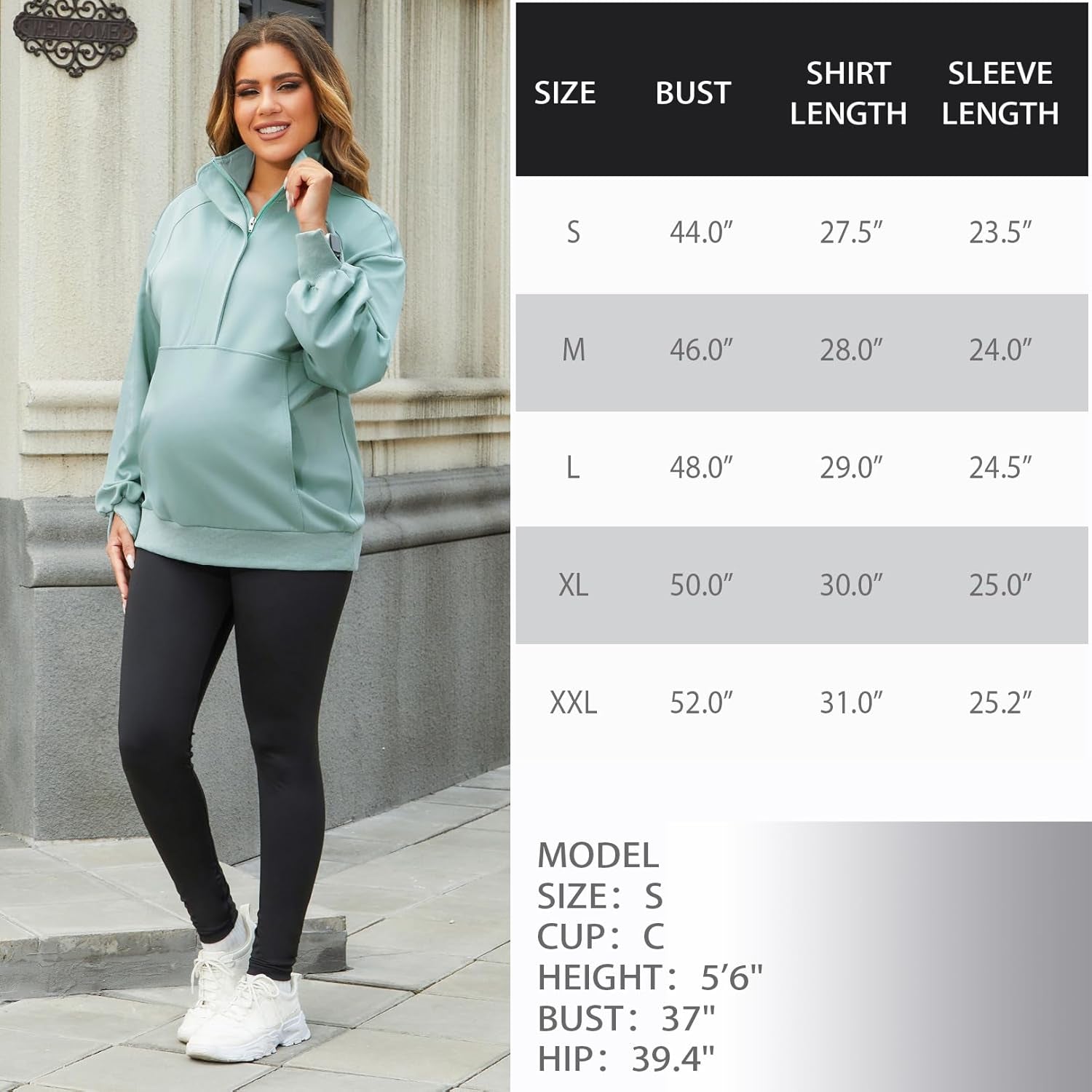 Bhome Maternity Sweatshirt Half Zip Pullover Lapel Shirt Long Sleeve Tunic with Pockets