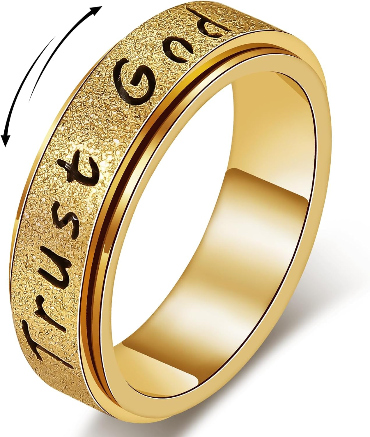 Woman wearing gold plated anxiety relief fidget ring