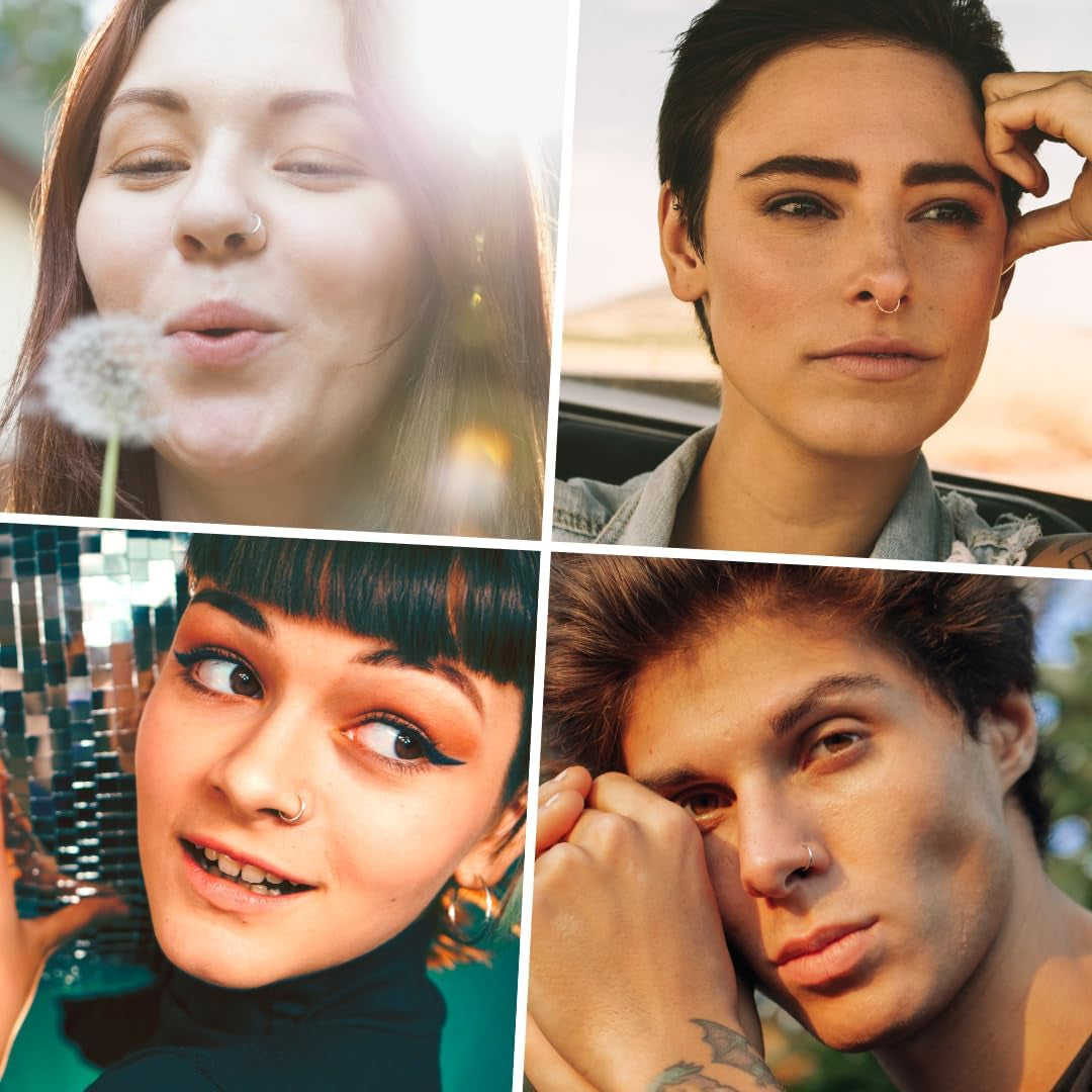 LUCKYJEWUS 4Pcs 925 Sterling Silver Fake Nose Rings Hoops - Clip-On Nose Jewelry for Women & Men, No Piercing Needed, 14K Yellow/White/Rose/Black Gold Plated