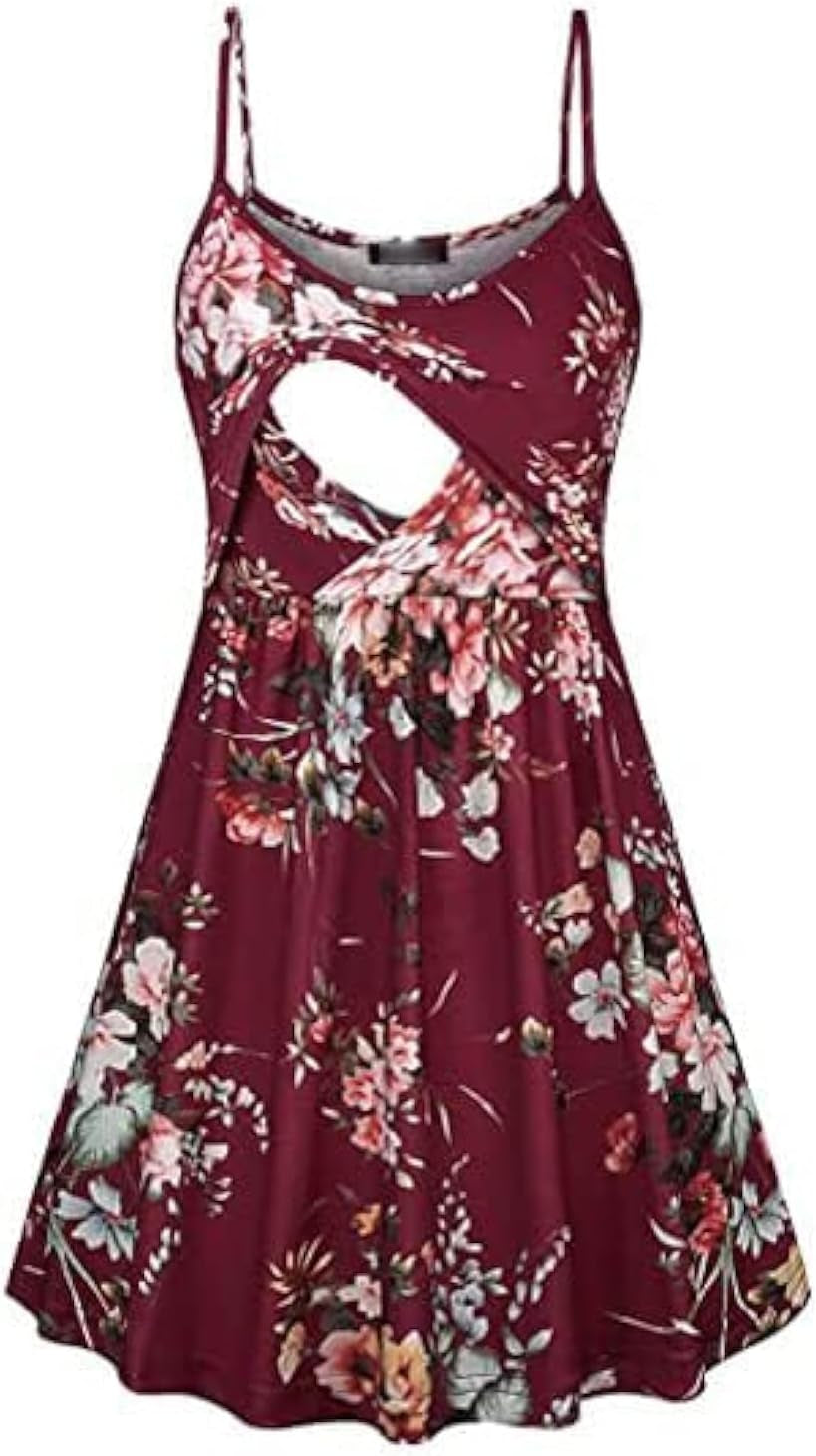 Connche Floral Maternity Summer Dress Spaghetti Strap Nursing Breastfeeding
