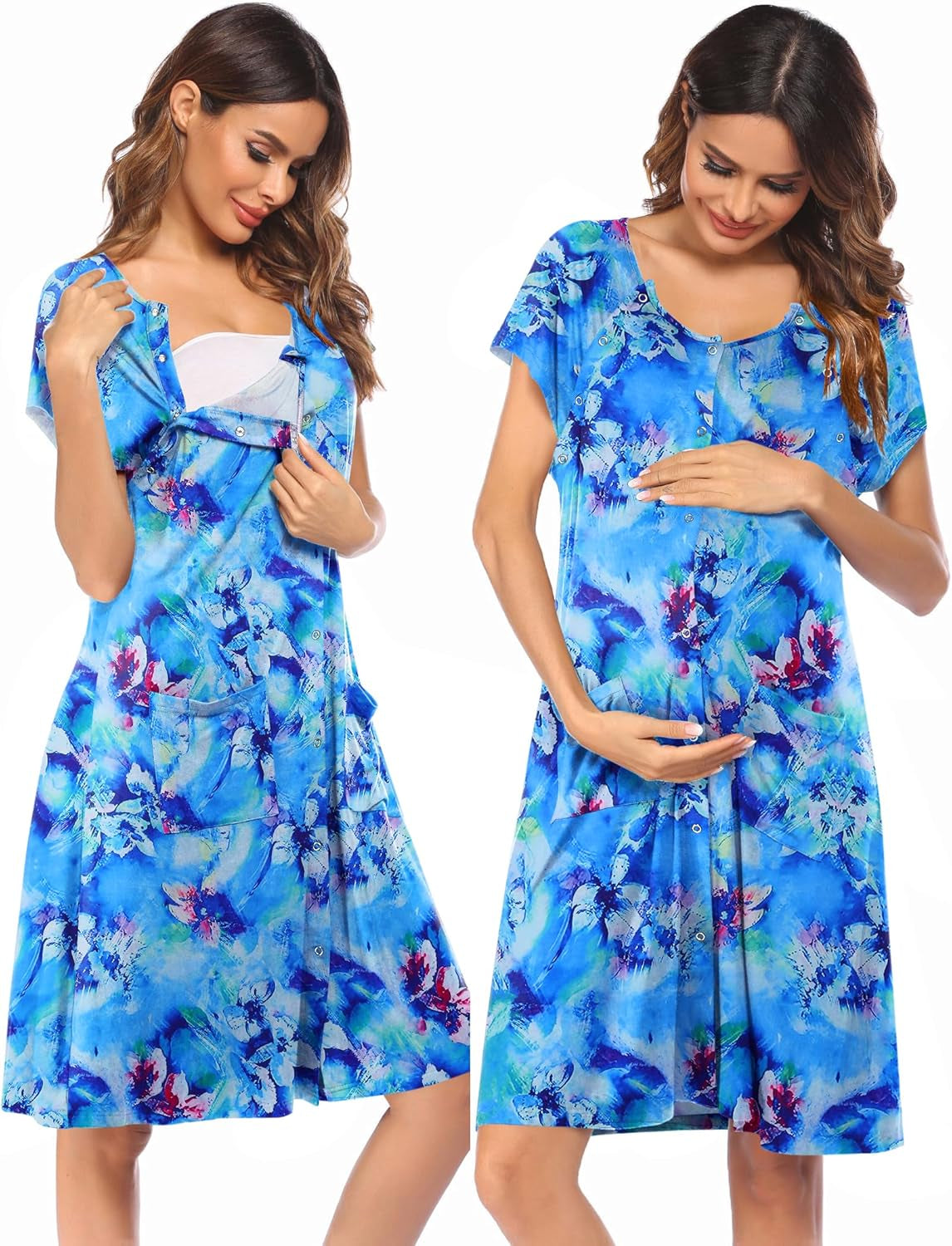 Ekouaer 3 in 1 Labor/Delivery/Hospital Gown Nursing Dress Maternity Nightgown Sleepwear for Breastfeeding with Button S-XXL