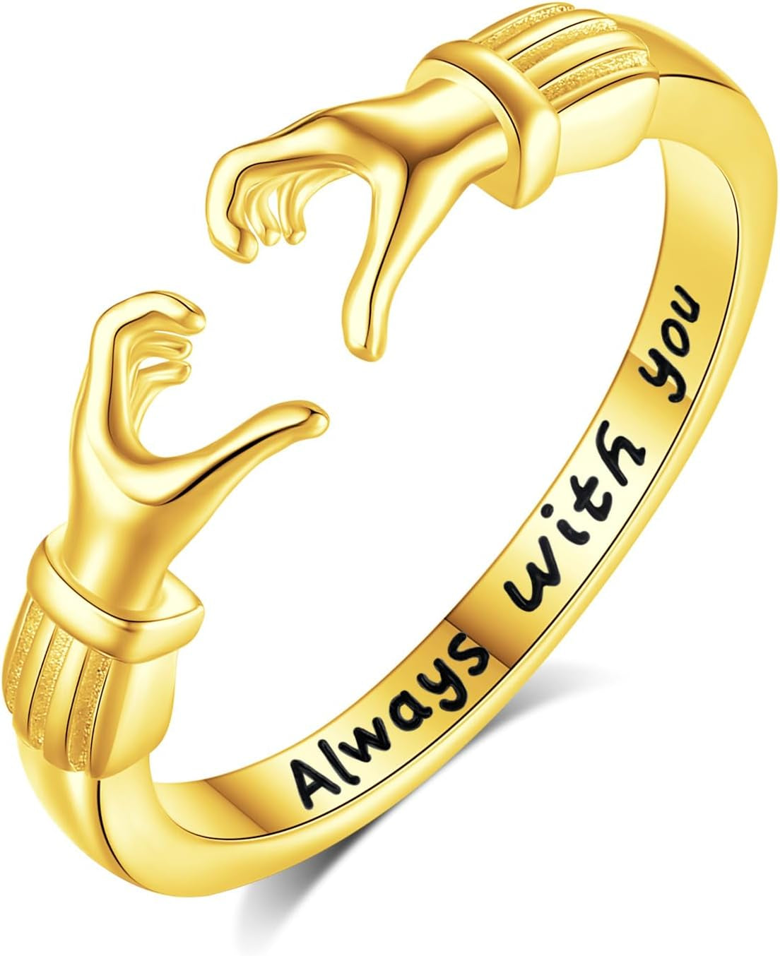 INFUSEU Gold Hug Rings for Women Granddaughter Teen Girls Cute Sterling Silver Adjustable Ring Love Gifts for Her Girlfriend Mom Wife Best Friend