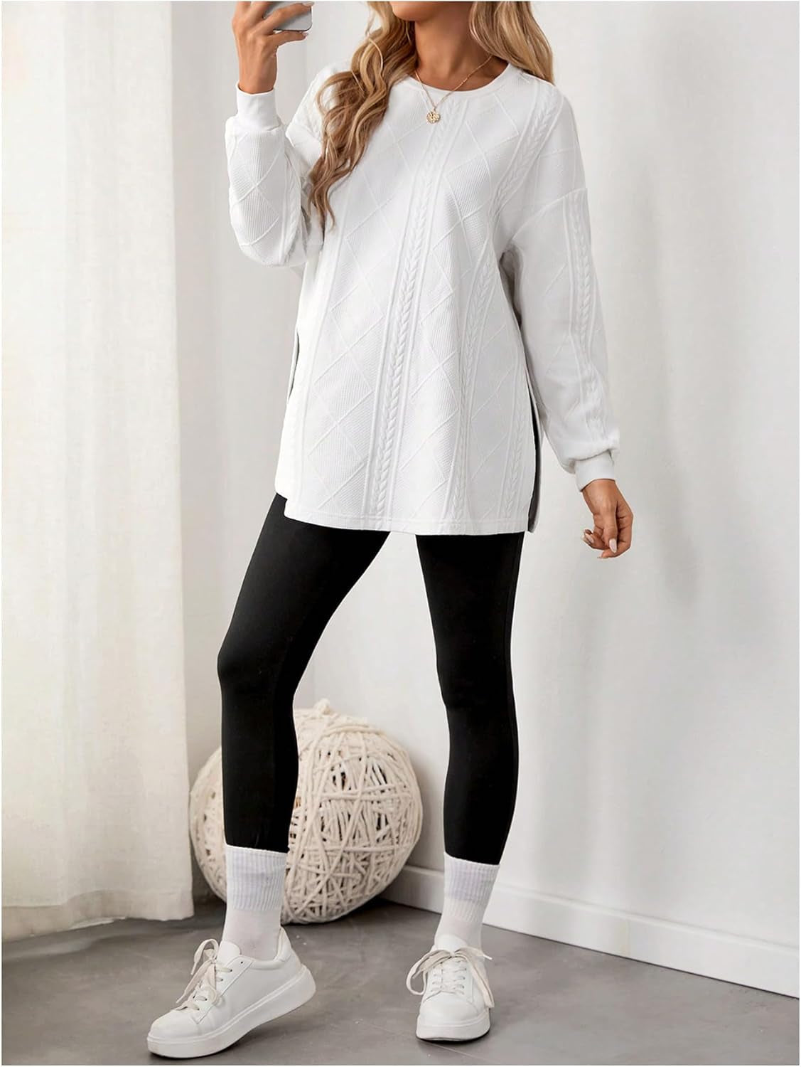 Makemechic Women'S Maternity Sweatshirt round Neck Long Sleeve Split Hem Pregnancy Pullover Tops