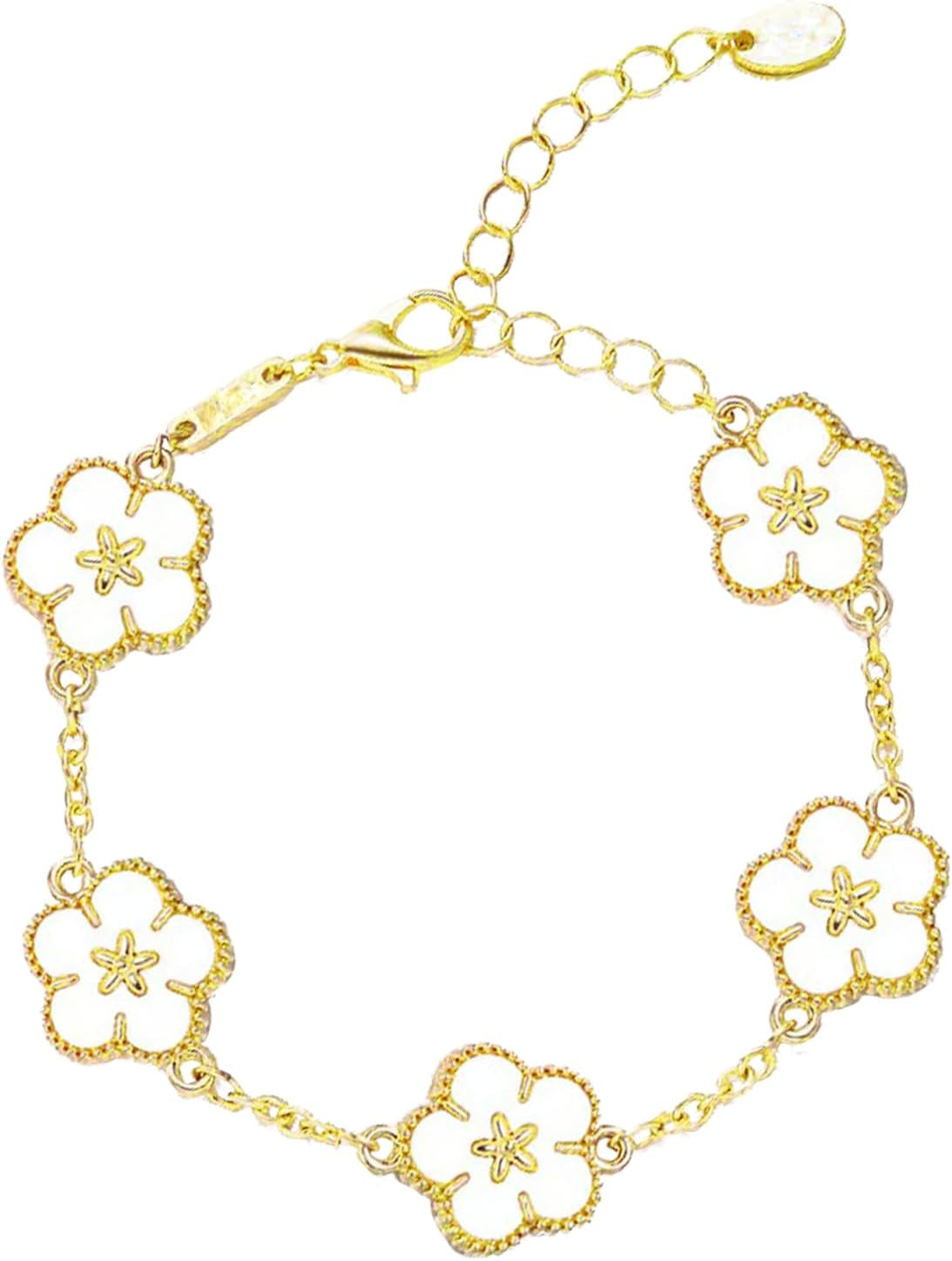 Four Leaf Clover Bracelet for Women Lucky 18K Gold Plated Stackable Jewelry Gift for Women Birthday Gifts for Girlfriend