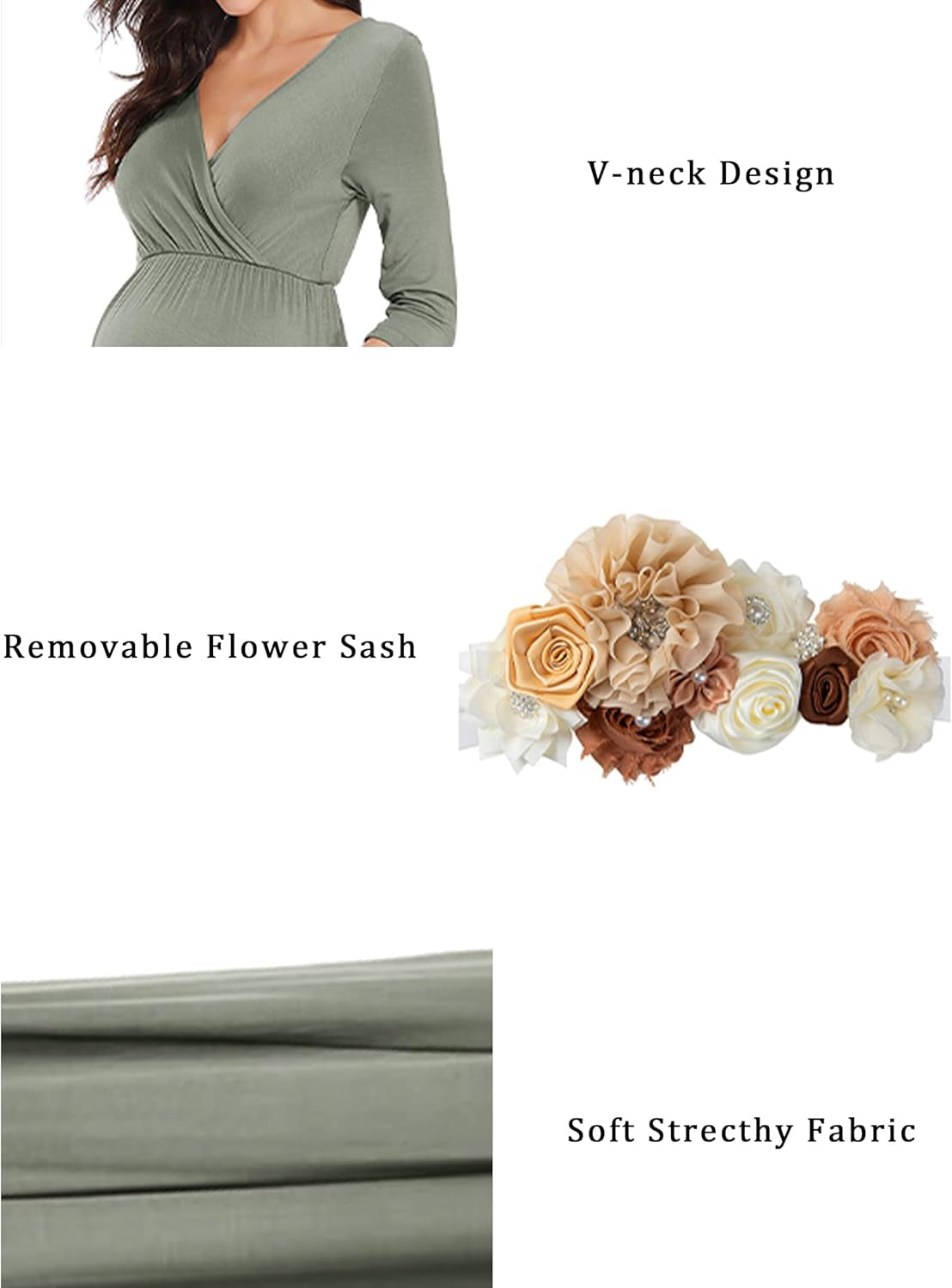 KIM S Maternity Maxi Dress with Flower Sash(S-3Xl)/Wrapped Ruched V Neck Photoshoot Baby Shower Dresses