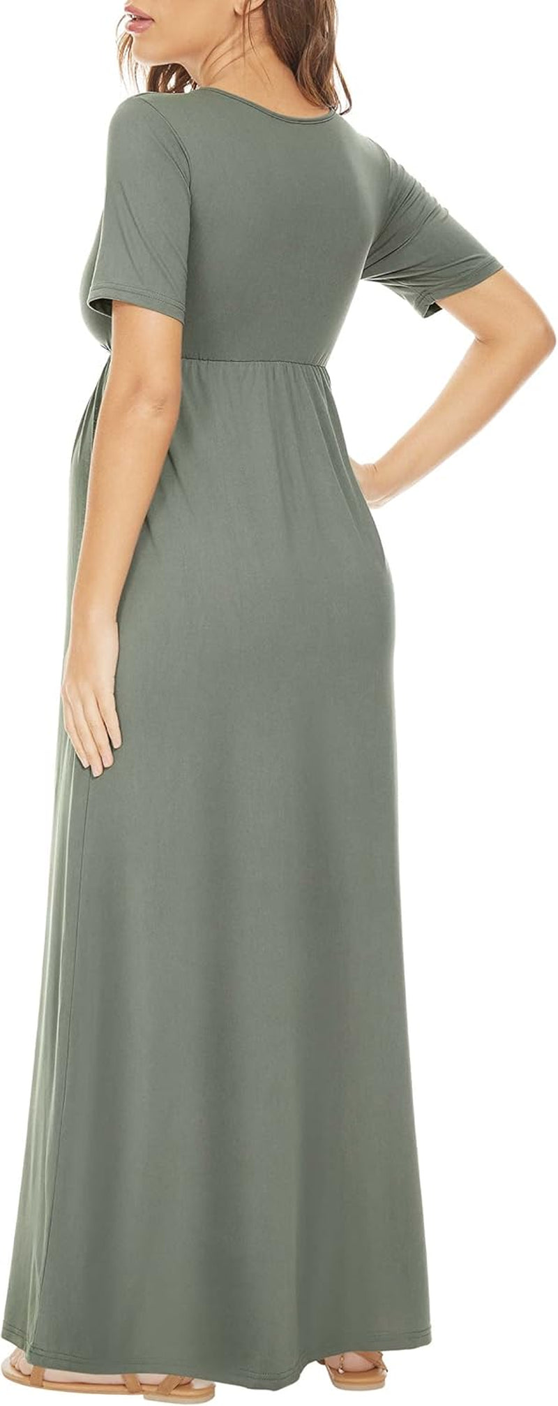 KIM S Maternity Maxi Dress with Flower Sash(S-3Xl)/Wrapped Ruched V Neck Photoshoot Baby Shower Dresses