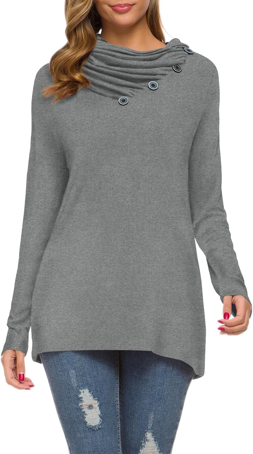 WEACZZY Women'S Long Sleeve Shirts Button Cowl Neck Casual Loose Tunic Tops Blouse Dressy Fall Fashion 2025