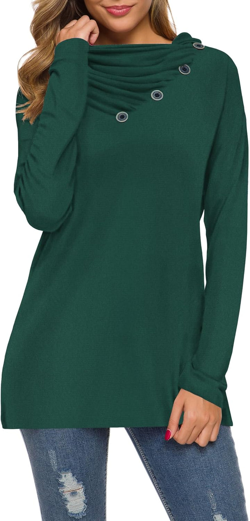 WEACZZY Women'S Long Sleeve Shirts Button Cowl Neck Casual Loose Tunic Tops Blouse Dressy Fall Fashion 2025