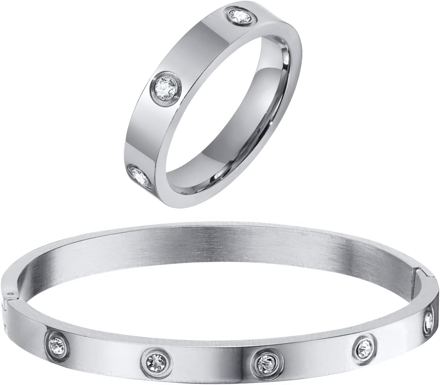 MPRAINBOW Gold Rings Bracelets for Women, 18K Gold Plated Friendship Bracelet Cubic Zirconia Bangle with Ring Jewelry Set,Wedding Party Birthday Gifts for Her Girlfriend