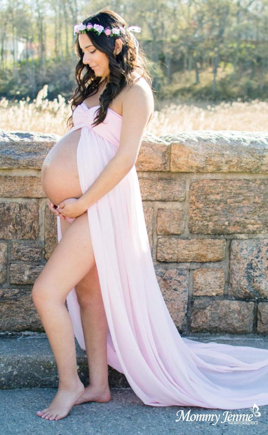 Mommy Jennie Maternity Dress for Photoshoot Sleeveless Open Front Photography Gown