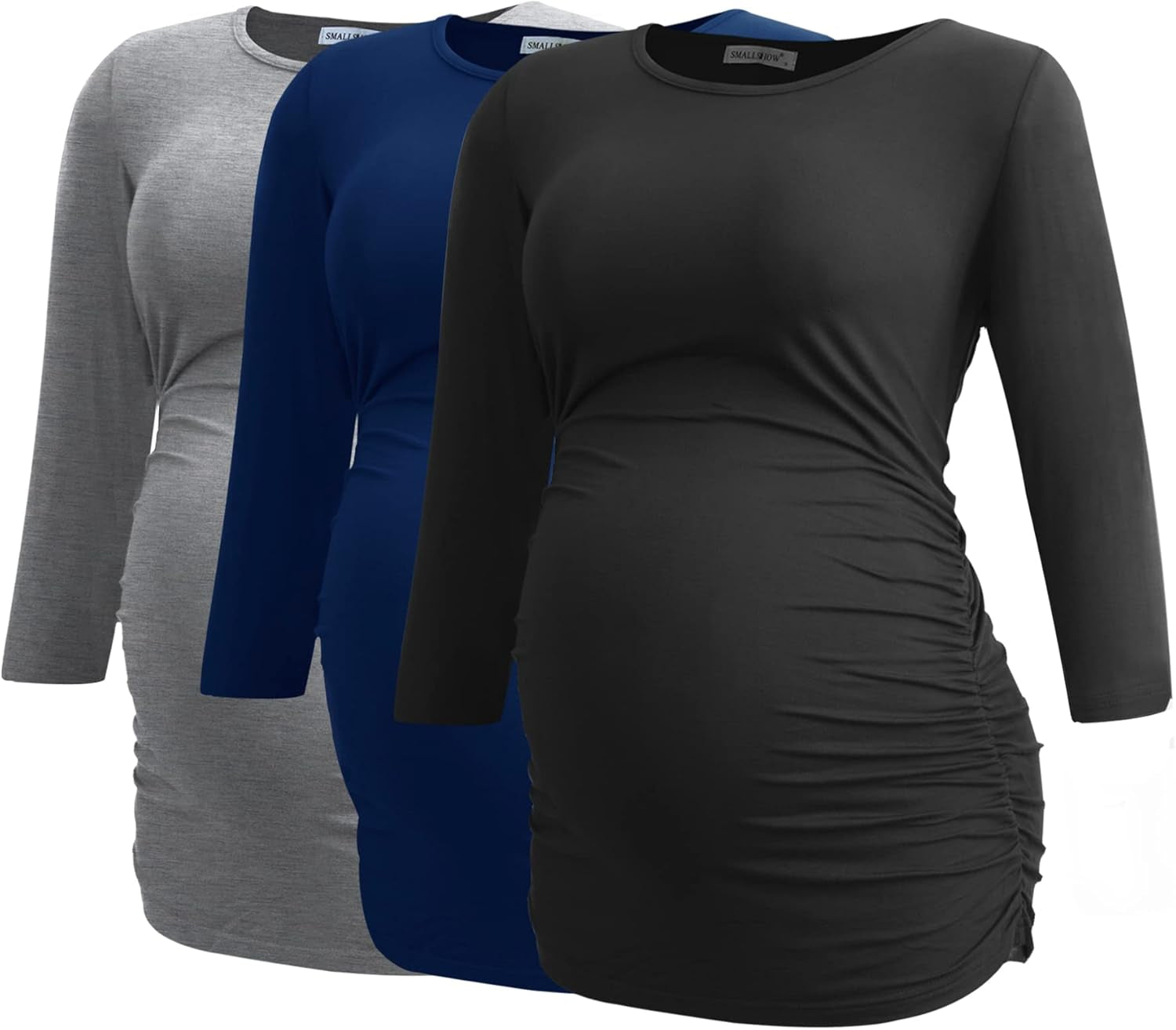 Smallshow Women'S Maternity Tops 3/4 Sleeve Tunic Pregnancy Clothes Shirt 3-Pack