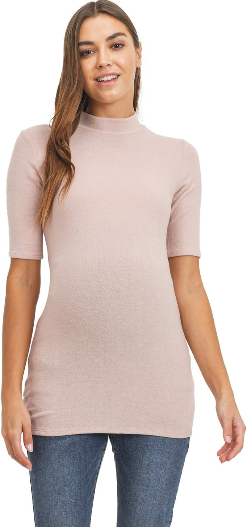 Women'S Knit Ribbed Maternity Top with Mock Neck Long Sleeve