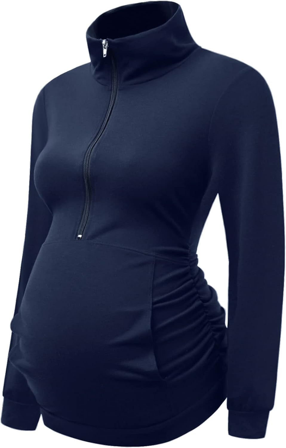 DEBELLY Maternity Shirt with Pocket Women'S Lapel Top Casual Pregnancy Long Sleeve Zipper Sweatshirt