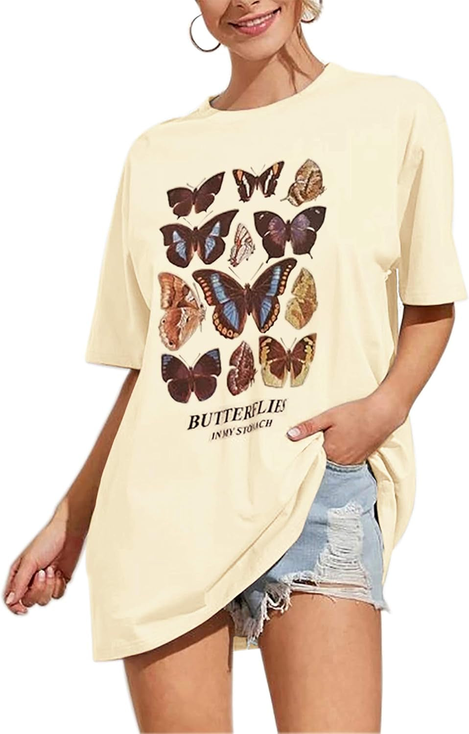 Meladyan Women’S Oversize Graphic Printed Loose Tee Short Sleeve round Neck Loose Tee Shirts Tops