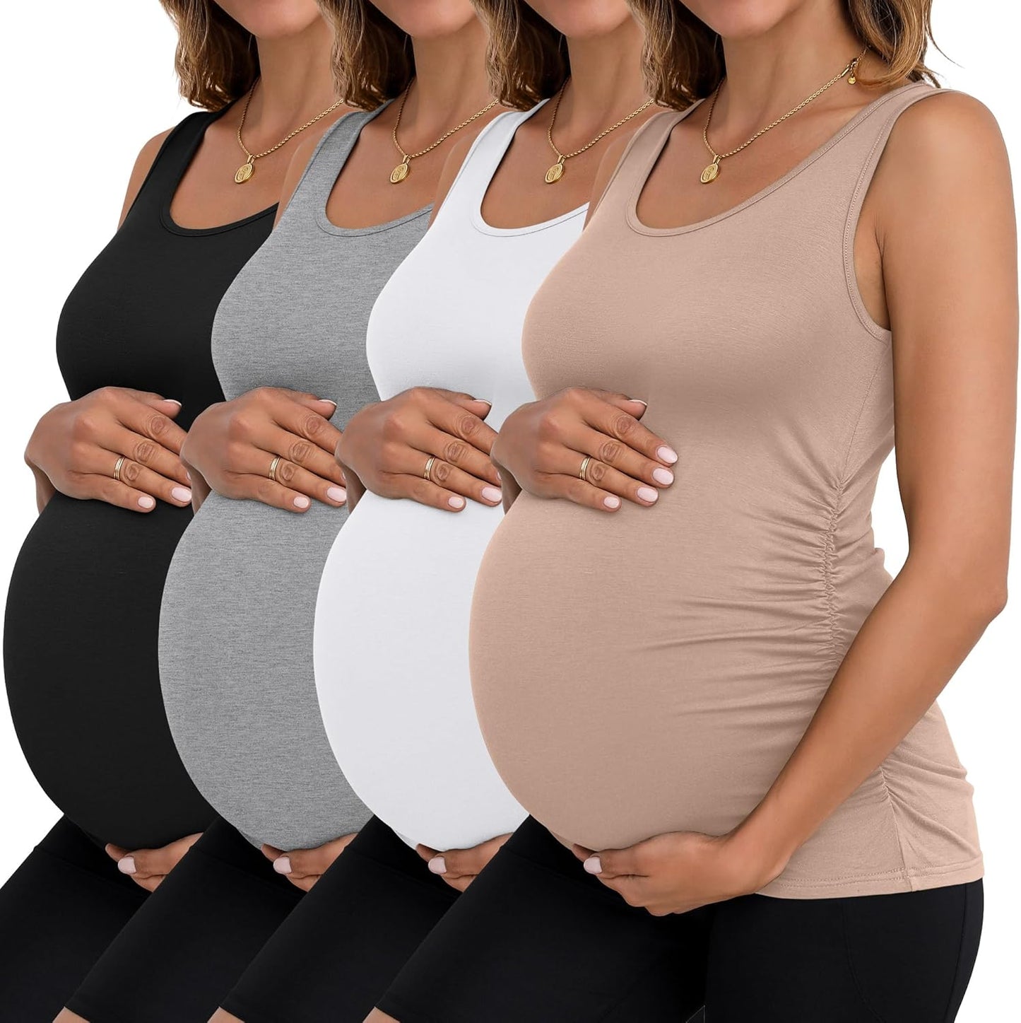 Ficerd 4 Pack Women'S Maternity Tank Tops Sleeveless Side Ruched Top Crew Neck Casual Pregnancy T-Shirts Summer Basic