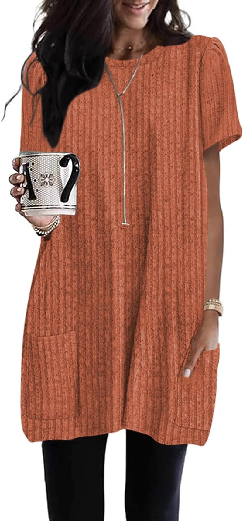 Naggoo Summer Womens Tunic Tops for Leggings with Pockets Loose Fit Short Sleeve Casual Long T Shirts