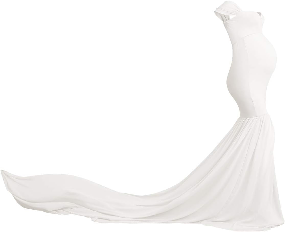 Women Maternity Dress for Photography Mermaid off Shoulder Slim Fitted Chiffon Gown Flowy Baby Shower Maxi Photo Props Dress