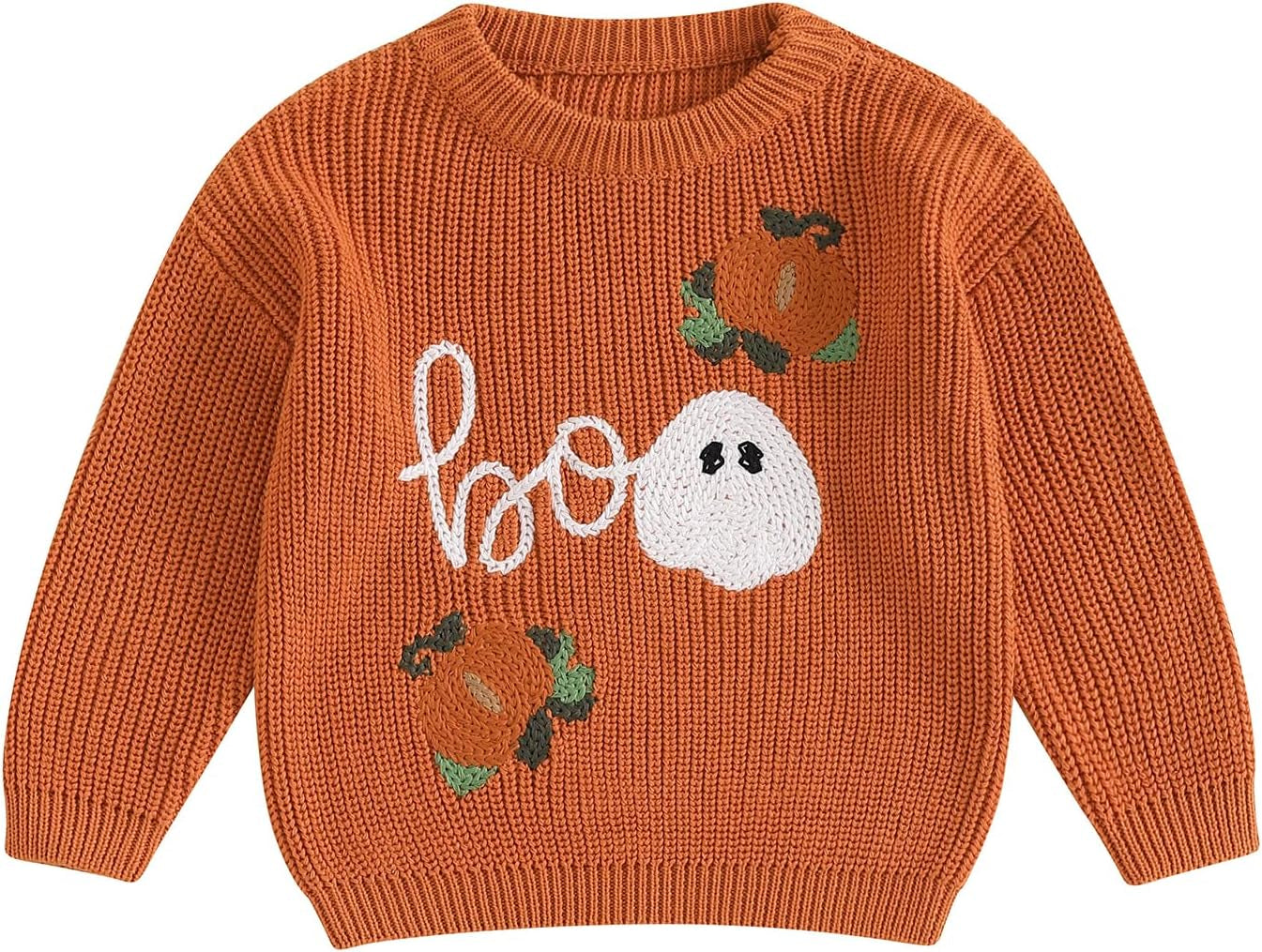 Baby Halloween Sweater Pumpkin Print Long Sleeve Crewneck Embroidery Knit Sweatshirt Toddler Fall Winter Pullover