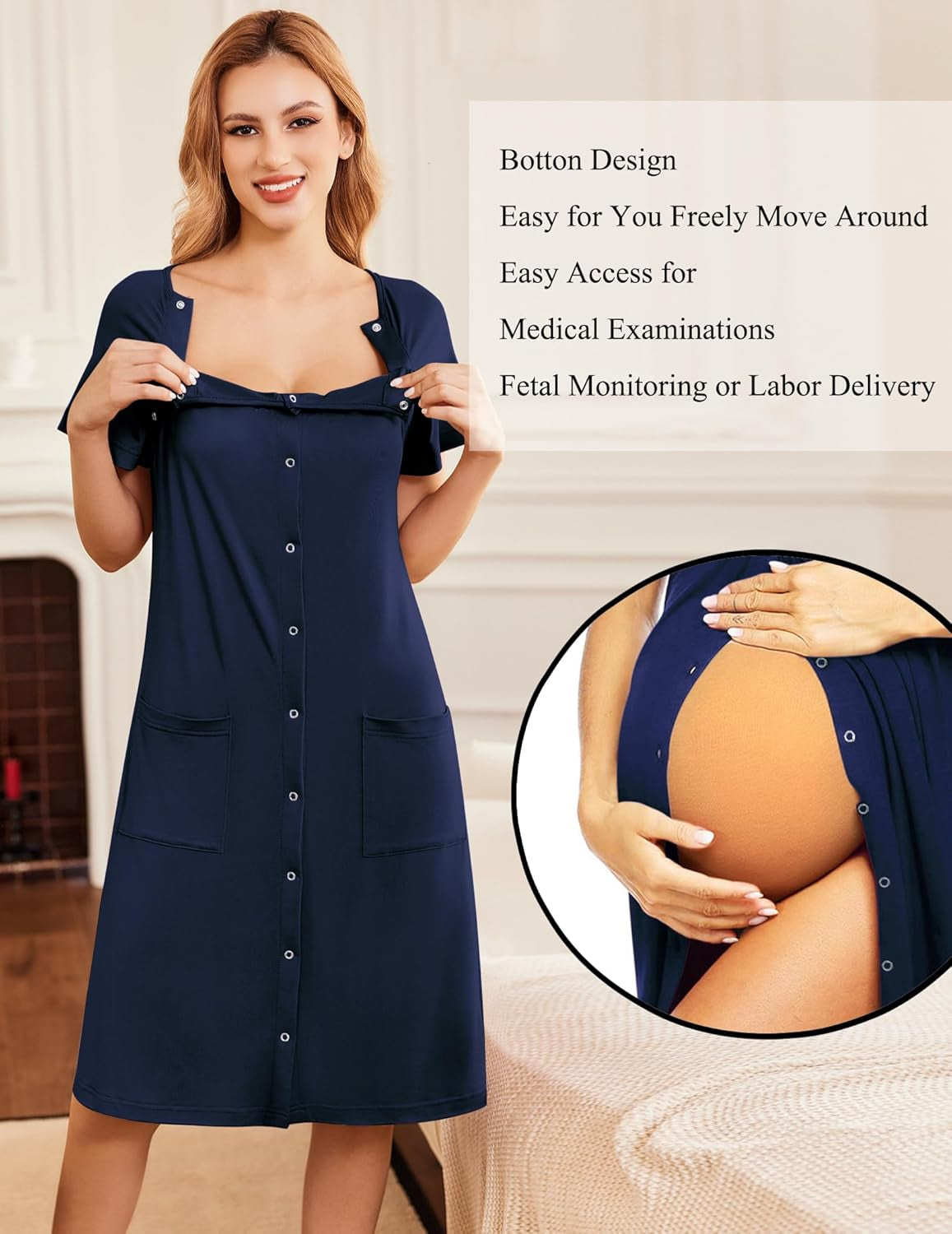 Ekouaer 3 in 1 Labor/Delivery/Hospital Gown Nursing Dress Maternity Nightgown Sleepwear for Breastfeeding with Button S-XXL