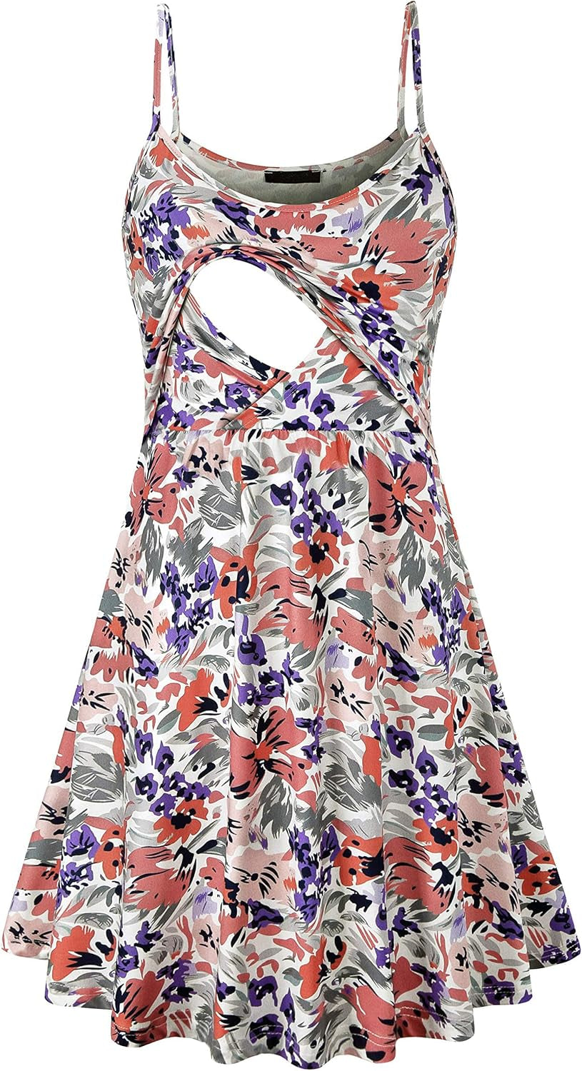Connche Floral Maternity Summer Dress Spaghetti Strap Nursing Breastfeeding