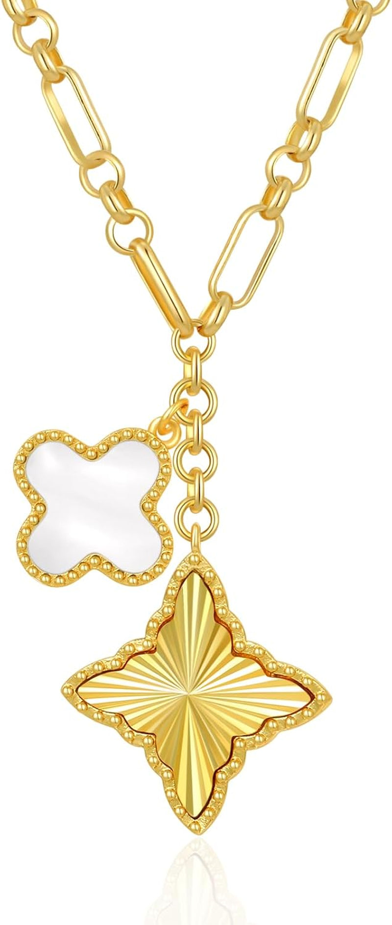 Clover Necklace for Women, 14K Gold Four Leaf Clover Pendant Necklaces Lucky Dainty Trendy Jewelry Gifts for Women