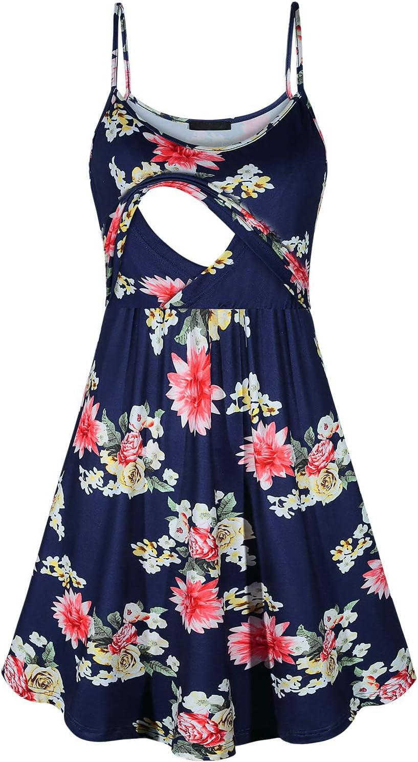 Connche Floral Maternity Summer Dress Spaghetti Strap Nursing Breastfeeding