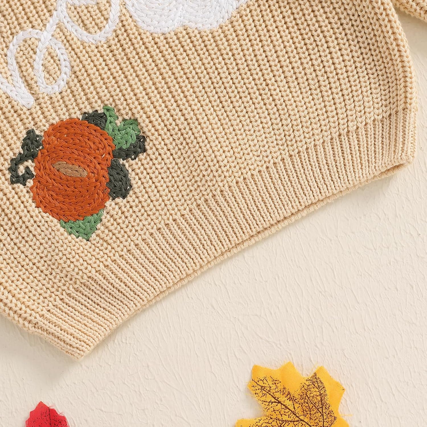 Baby Halloween Sweater Pumpkin Print Long Sleeve Crewneck Embroidery Knit Sweatshirt Toddler Fall Winter Pullover