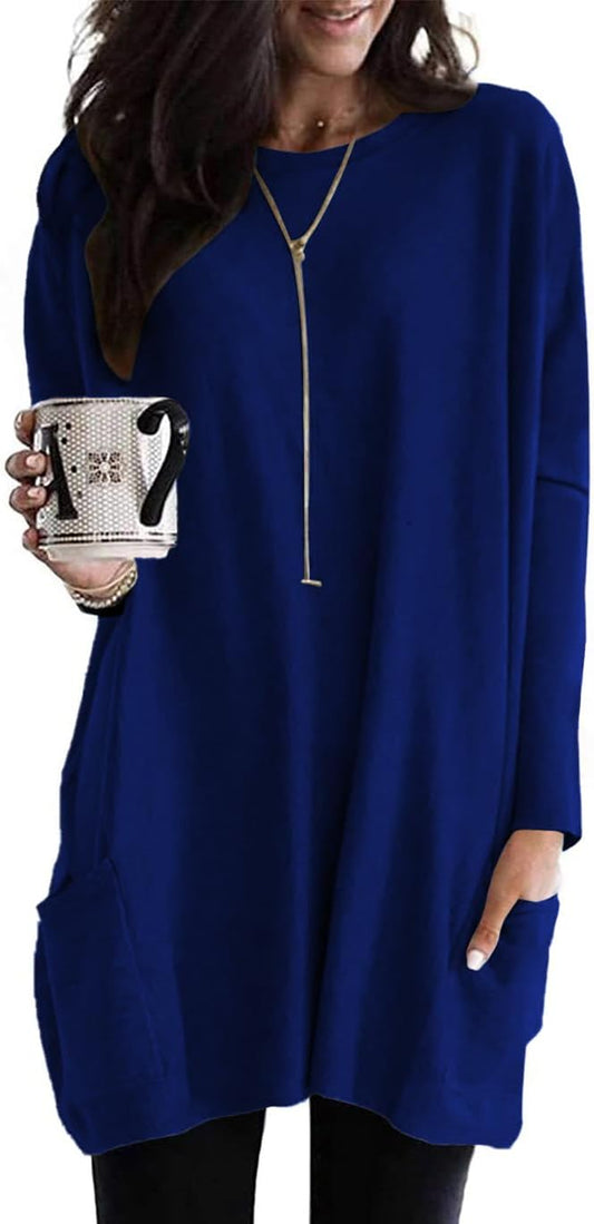Naggoo Womens Long Sleeve Tunic Tops for Leggings with Pockets Fall Fashion 2025 Casual Long T Shirts