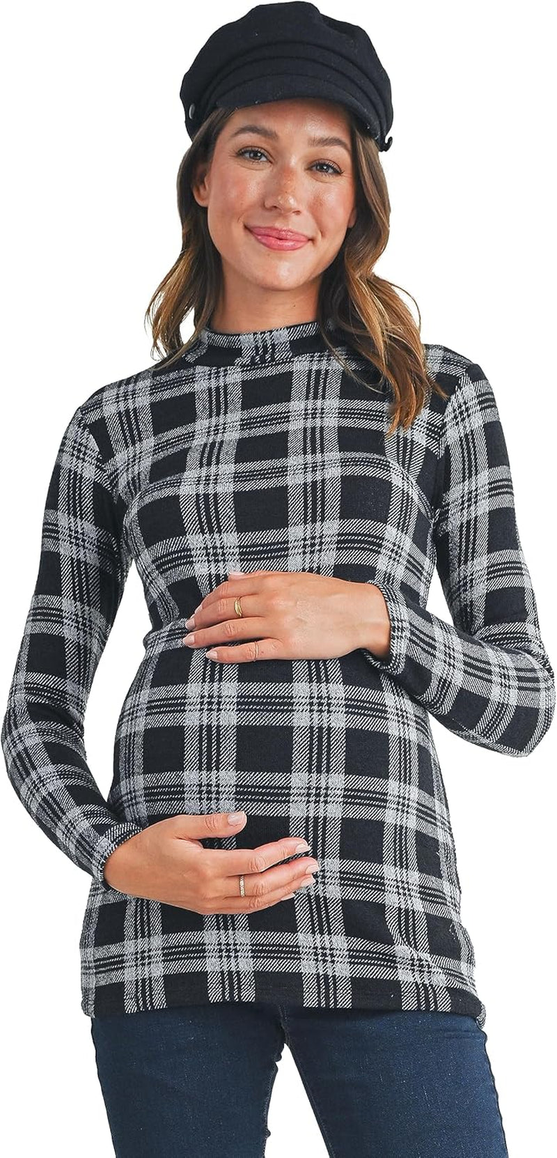 Women'S Knit Ribbed Maternity Top with Mock Neck Long Sleeve