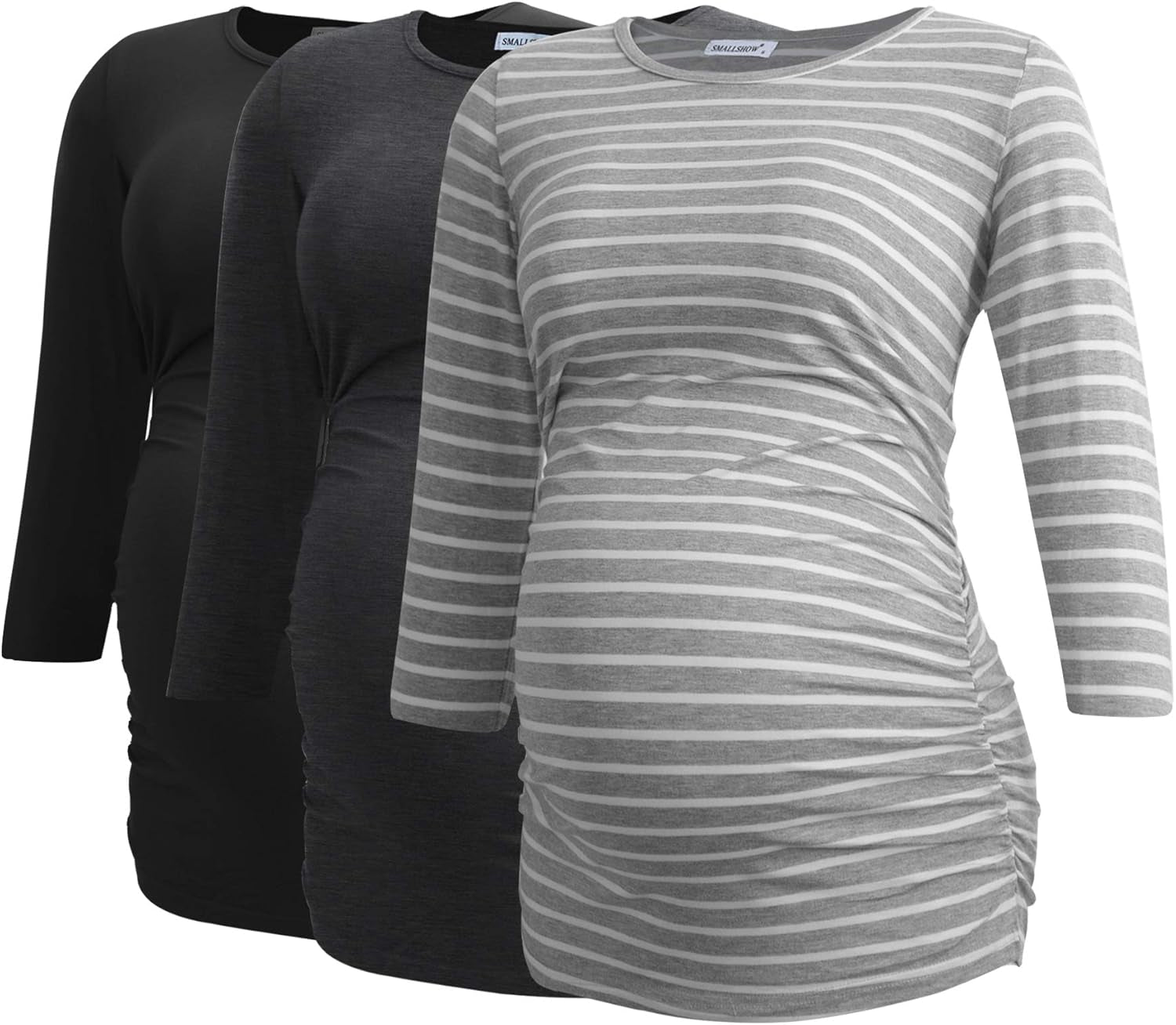 Smallshow Women'S Maternity Tunic Tops Clothes 3/4 Sleeve Ruched Pregnancy Shirt