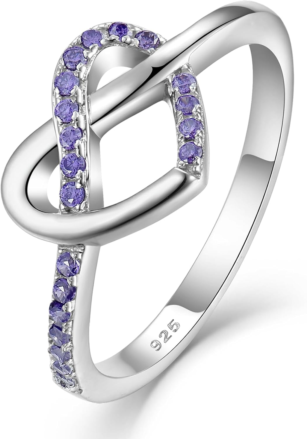 YL Love Knot Heart Promise Ring 925 Sterling Silver Infinity Rings Birthstone Anniversary Band for Women