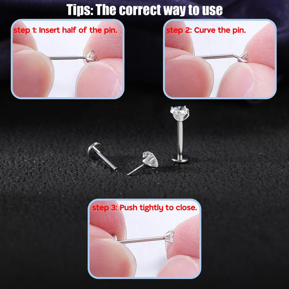 Threadless push-in earring studs for multiple piercings
