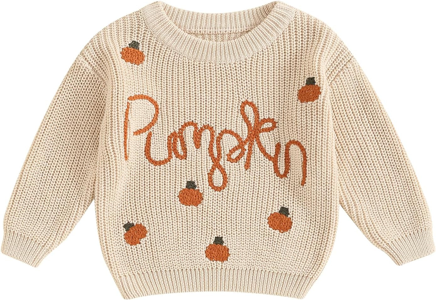 Baby Halloween Sweater Pumpkin Print Long Sleeve Crewneck Embroidery Knit Sweatshirt Toddler Fall Winter Pullover