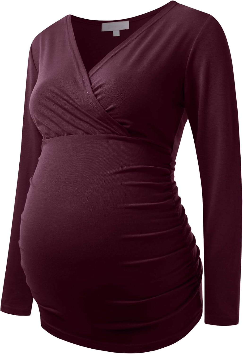 Maternity Shirt Long Sleeve Top Wrap V Neck Blouse Cross over Nursing Tshirt