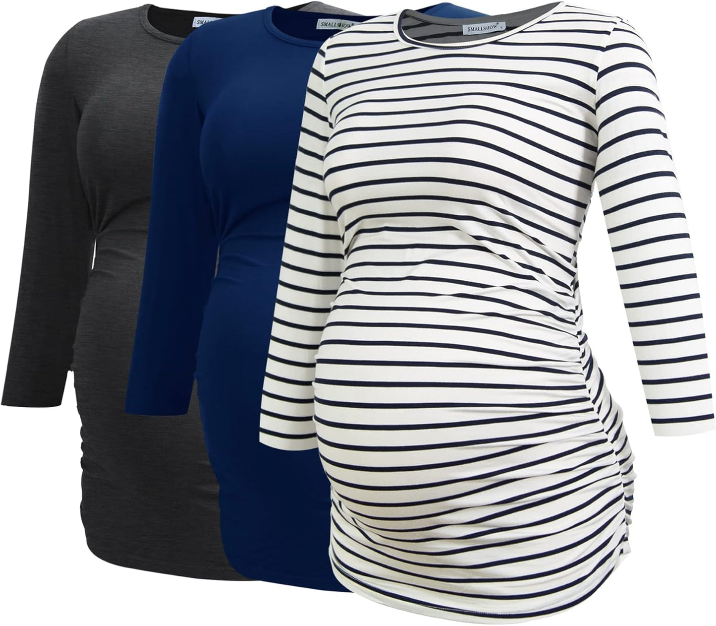 Smallshow Women'S Maternity Tops 3/4 Sleeve Tunic Pregnancy Clothes Shirt 3-Pack