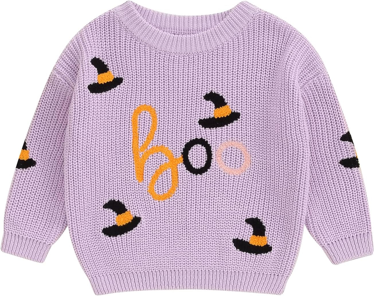 Baby Halloween Sweater Pumpkin Print Long Sleeve Crewneck Embroidery Knit Sweatshirt Toddler Fall Winter Pullover
