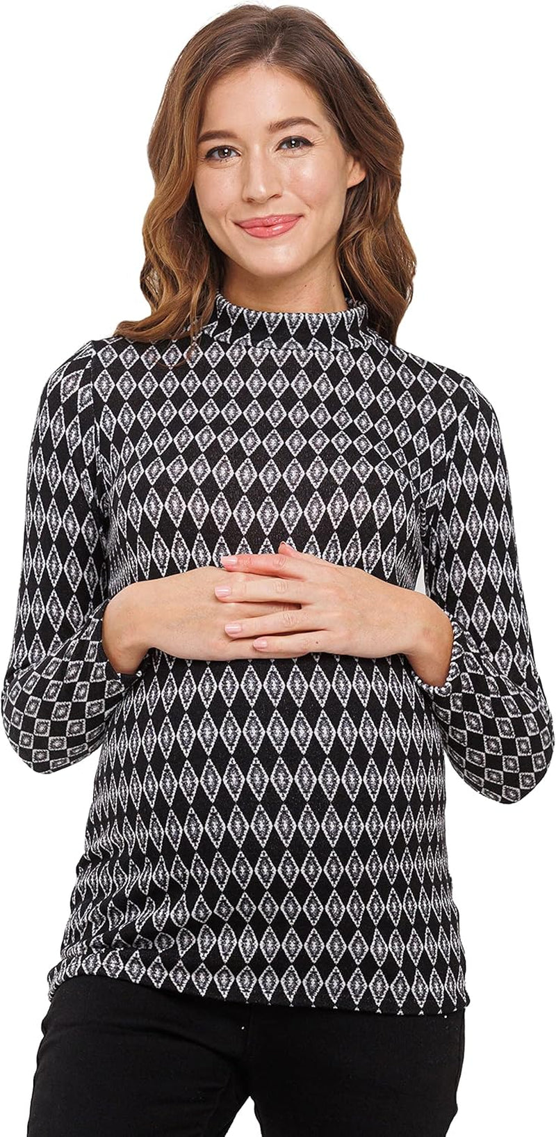 Women'S Knit Ribbed Maternity Top with Mock Neck Long Sleeve