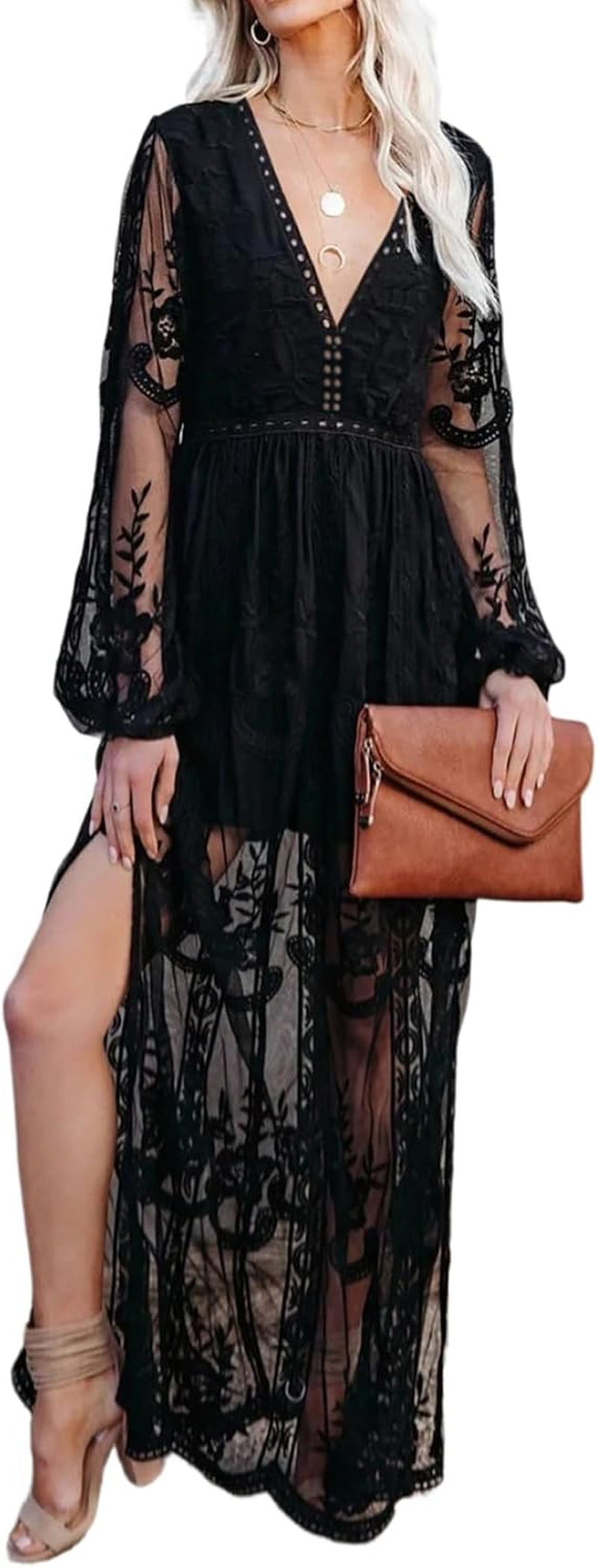 HOYISHION Women'S off the Shoulder Floral Lace Maxi Dress White Bridesmaid Wedding Party Maternity Photoshoot Long Dresses