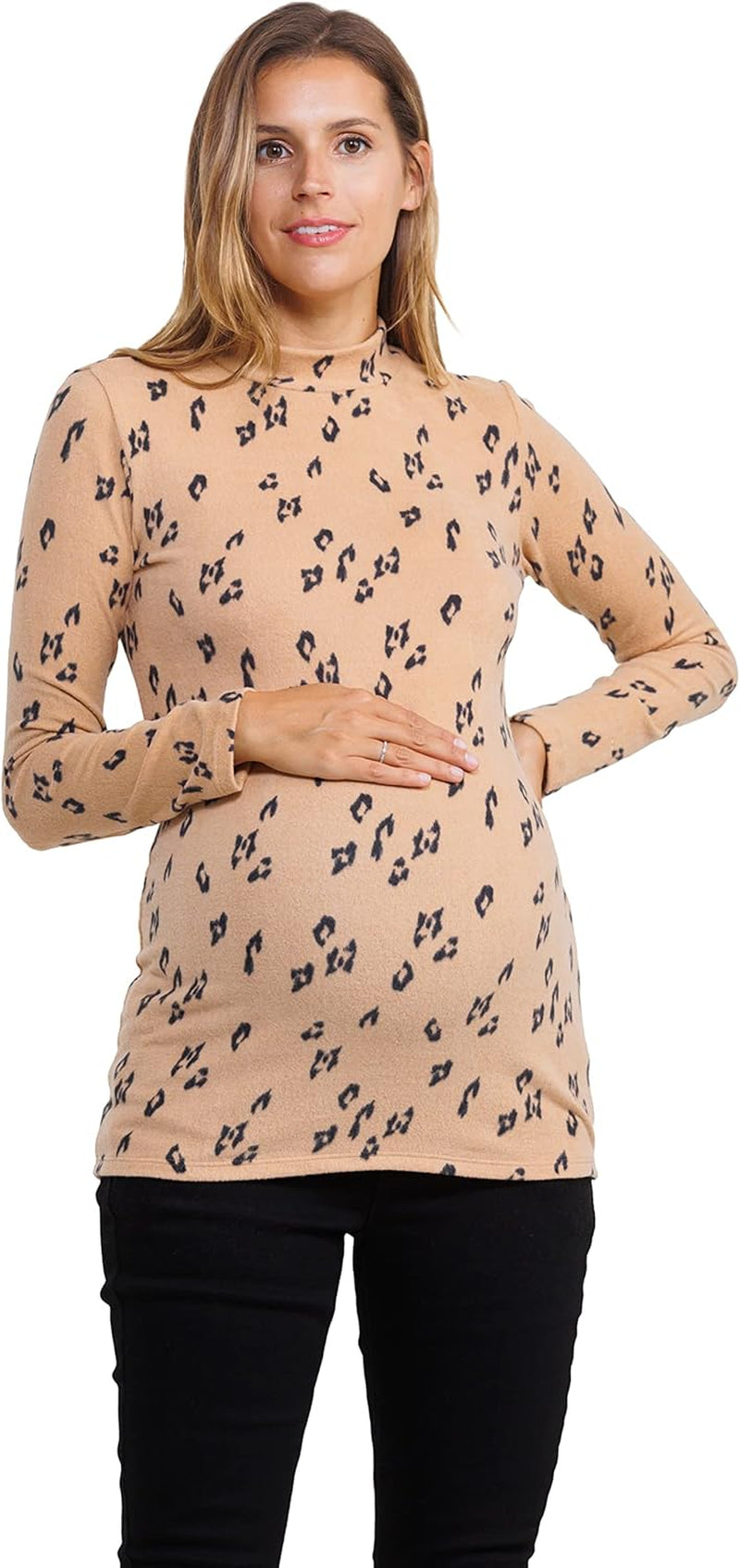 Women'S Knit Ribbed Maternity Top with Mock Neck Long Sleeve