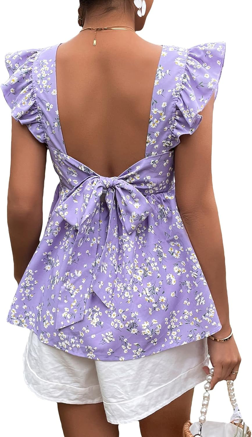 Floerns Women'S Striped Print Boat Neck Tie Back Sleeveless Maternity Peplum Blouse Tops