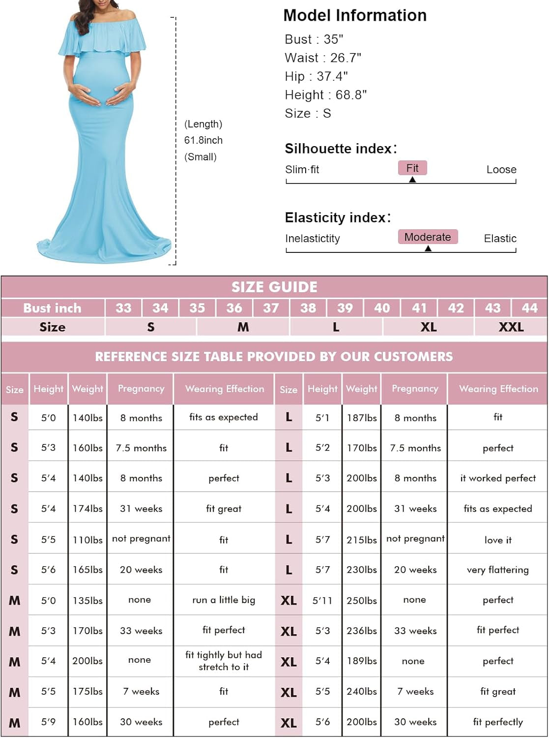 Glampunch Womens off Shoulder Maternity Dress Ruffles Elegant Slim Gowns Fit Maxi Photography Dress