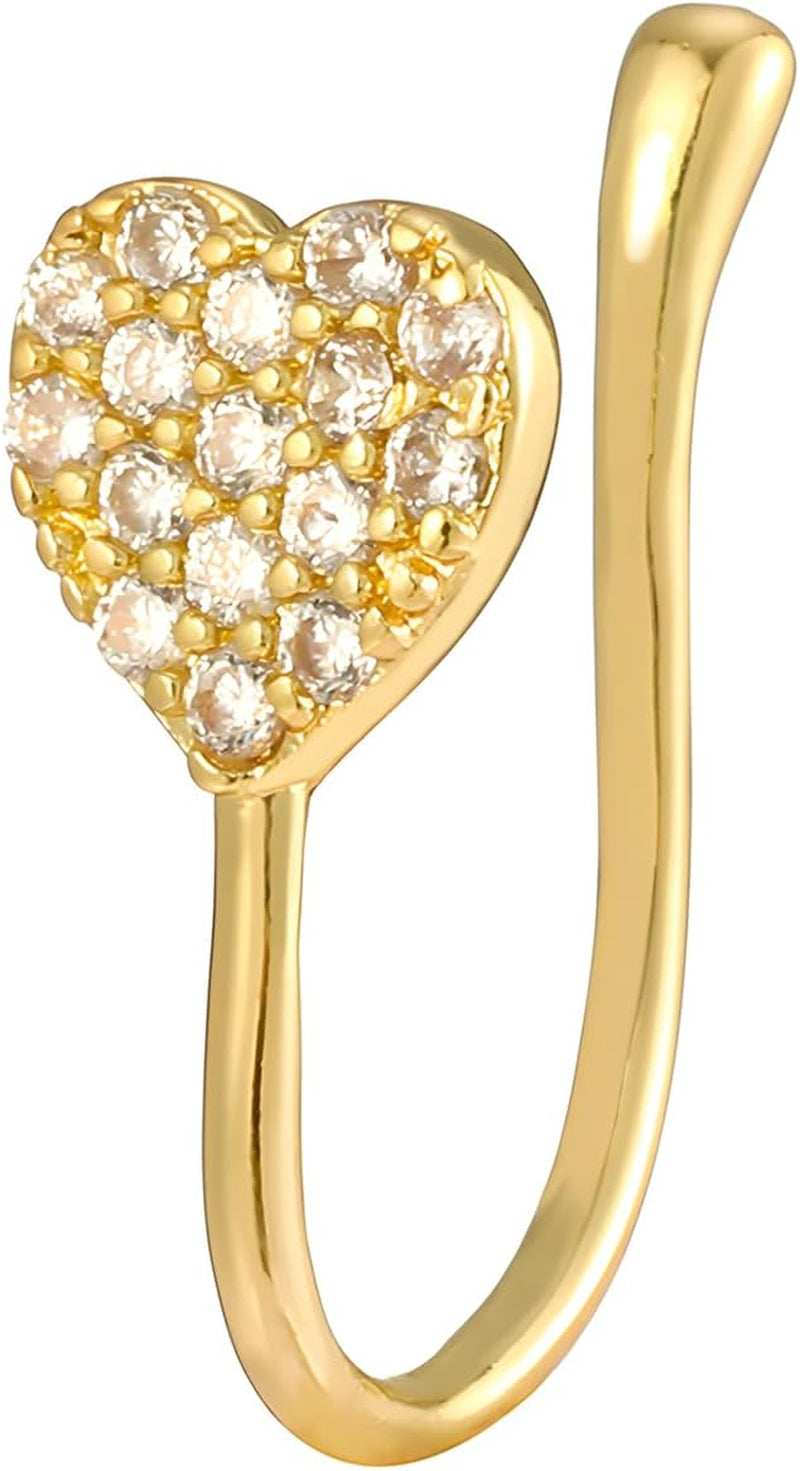 14K Gold Plated Heart Nose Stud for Women Silver Plated Heart Nose Ring with Faux Diamond CZ Hearts Noses Rings Piercing Jewelry
