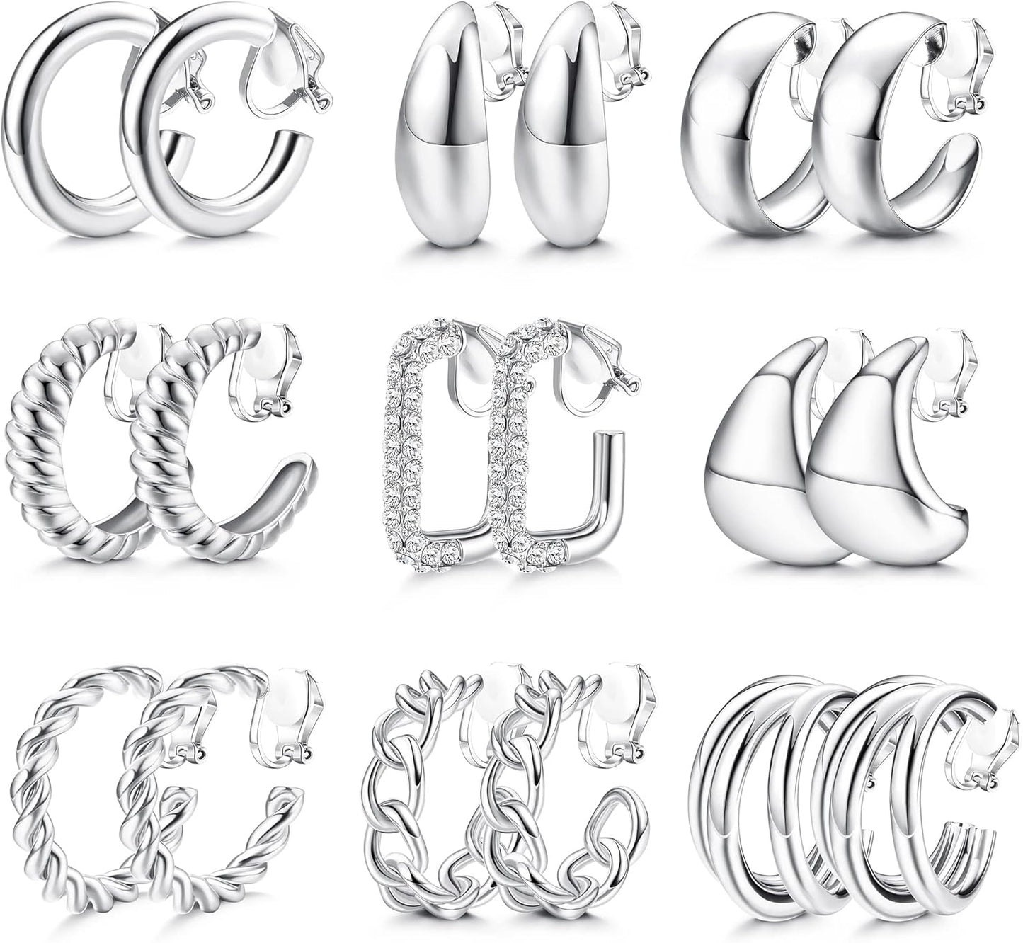 YADOCA 9 Pairs Gold Clip on Earrings for Women 14K Gold Plated Waterdrop Chunky Clip on Hoop Earrings No Piercing Fake Earrings Set