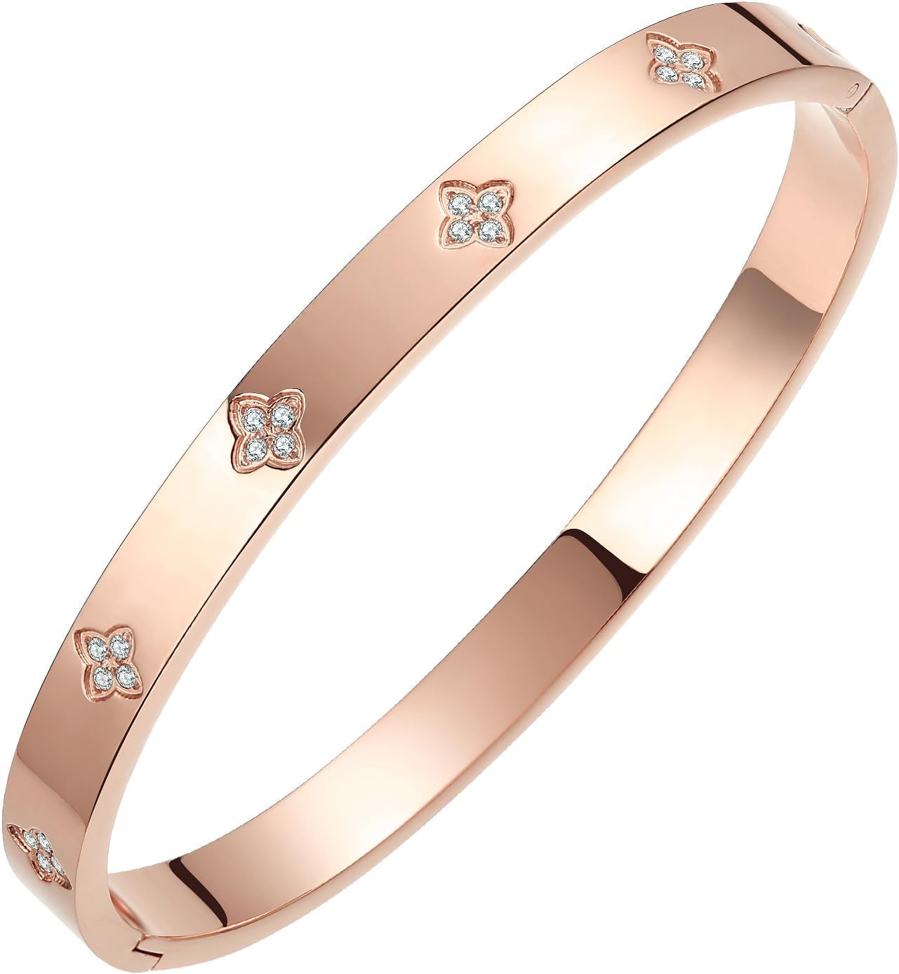 Gold Plated Bangle Bracelets for Women Four Leaf Clover Lucky Love Cubic Zirconia Bracelet