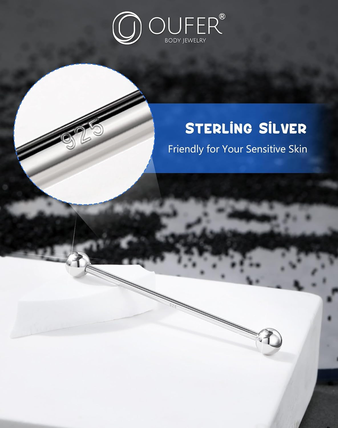 OUFER Industrial Piercing Jewelry, 925 Sterling Silver Industrial Bar Jewelry, 14G Industrial Jewelry, Industrial Barbells, Industrial Earrings for Women Men
