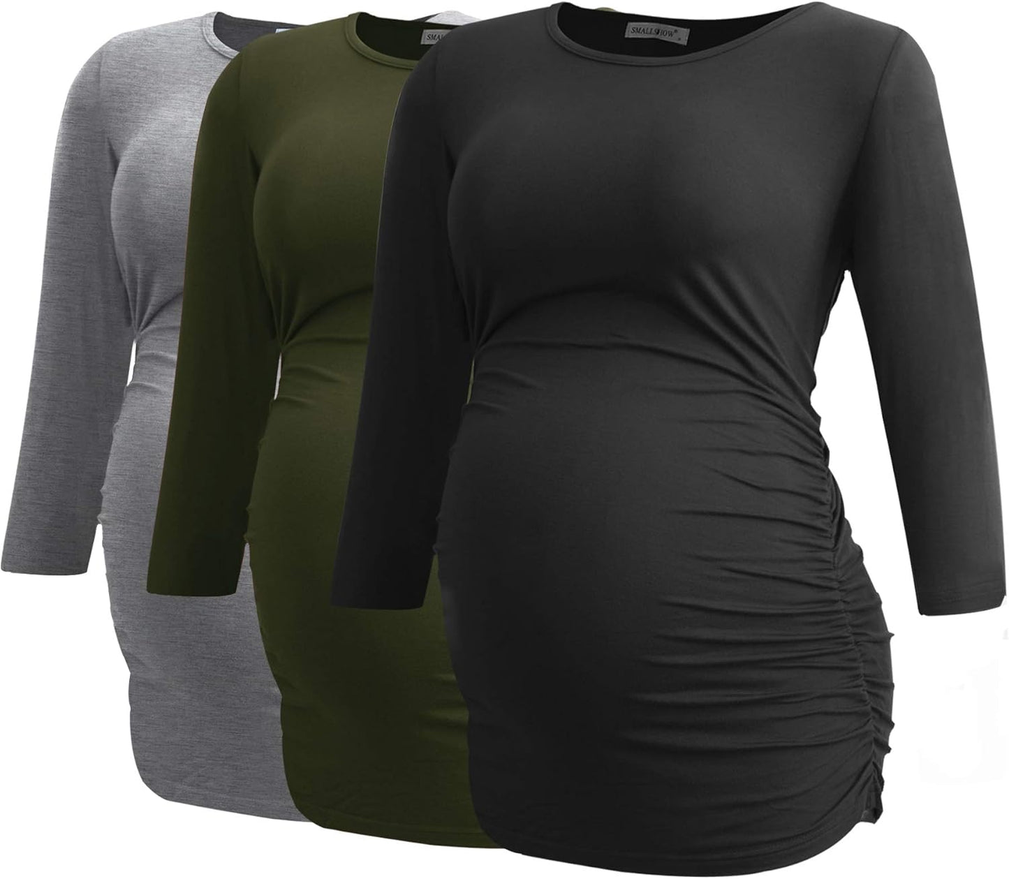 Smallshow Women'S Maternity Tops 3/4 Sleeve Tunic Pregnancy Clothes Shirt 3-Pack