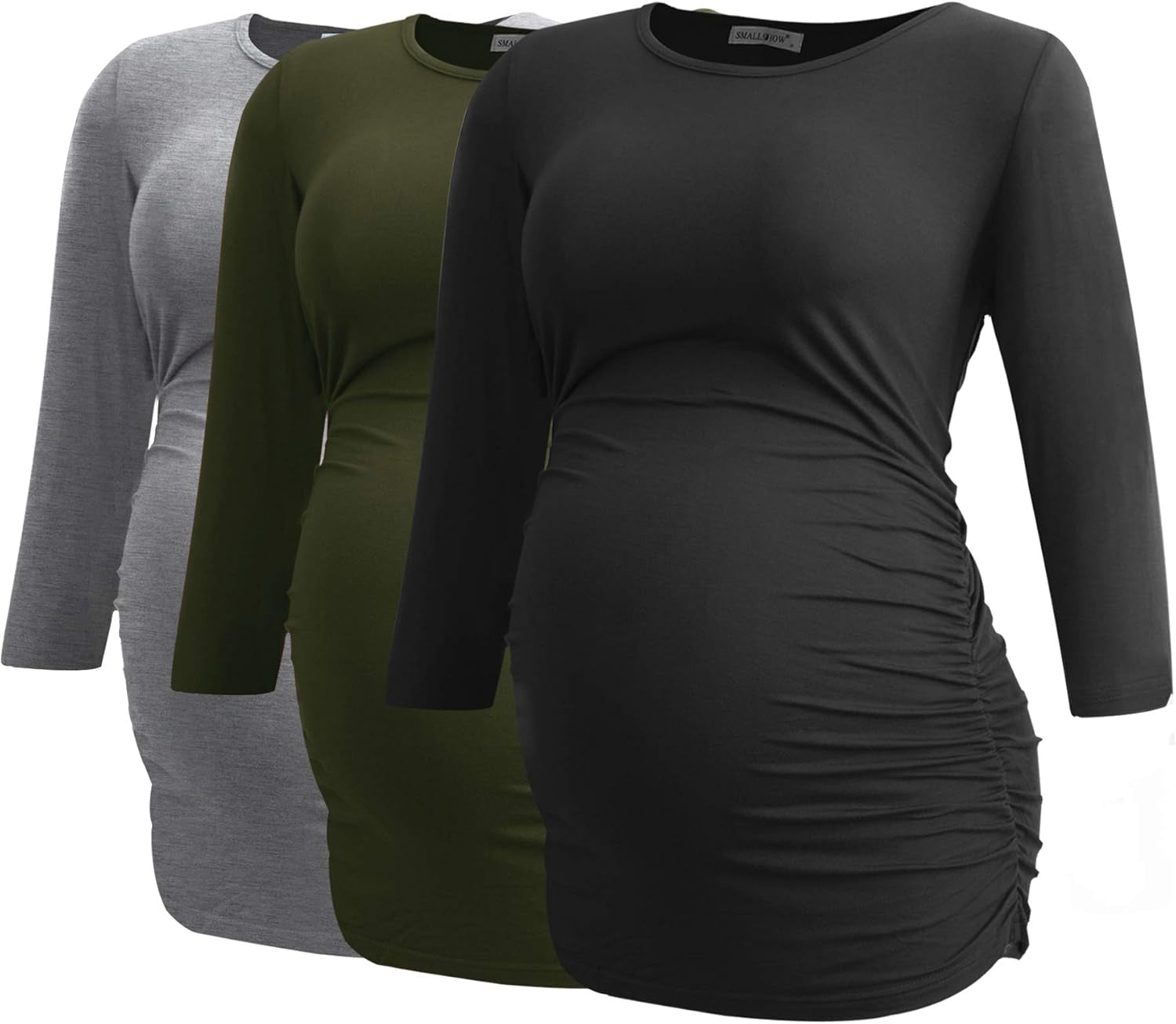 Smallshow Women'S Maternity Tops 3/4 Sleeve Tunic Pregnancy Clothes Shirt 3-Pack