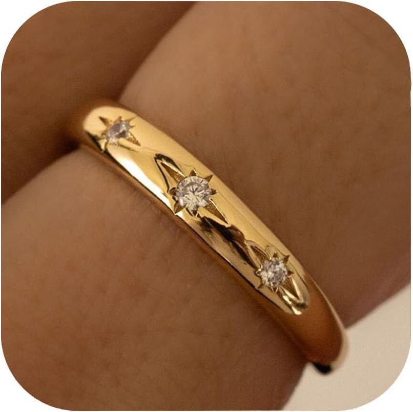 Premium 14K gold plated rings arranged in elegant display